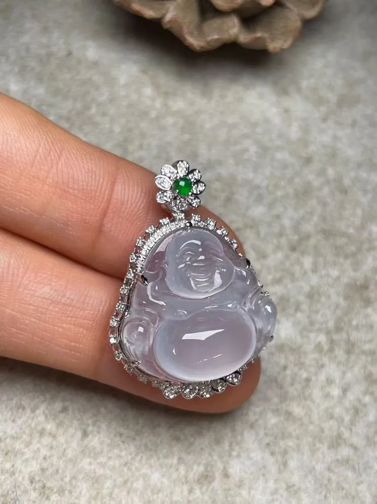 冰种佛公吊坠、真金真钻镶嵌，种水好，玉质细腻 .裸石尺寸 20.2*19.5