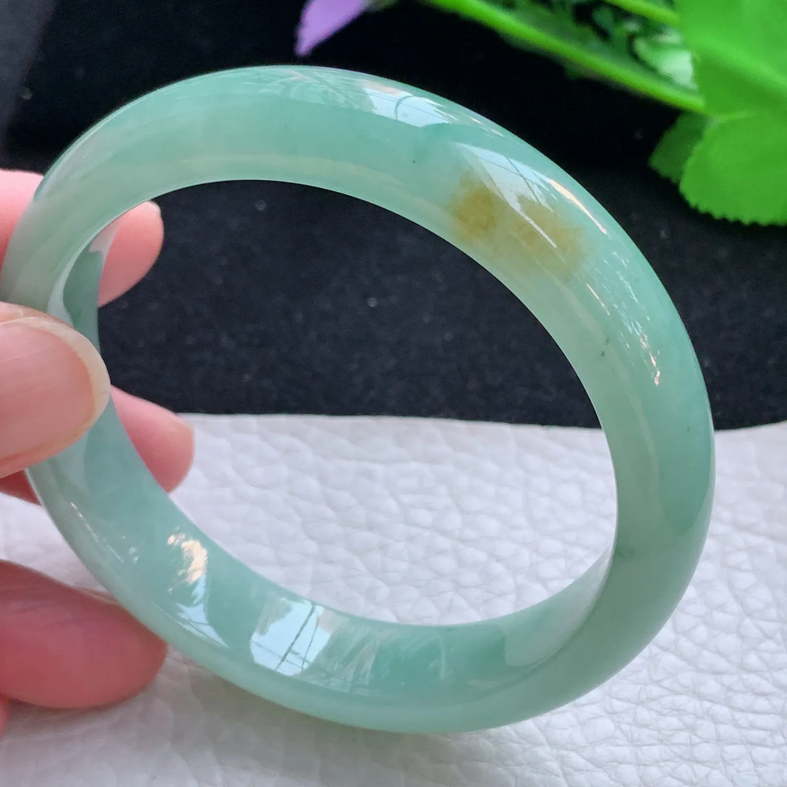 n自然光57*13*7.3平安镯 缅甸翡翠a货玉手镯双彩大气宽边玉手环