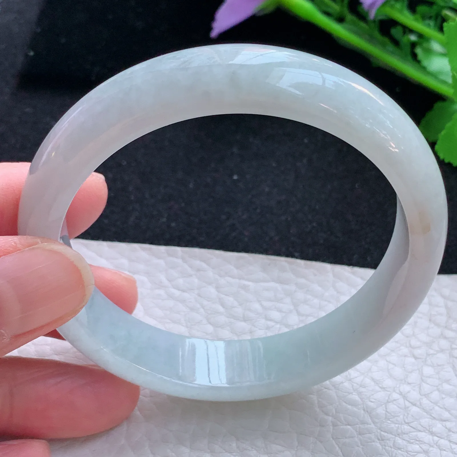 zjf自然光57*13.5*7.3平安镯 缅甸翡翠a货玉手镯清新宽边玉手环