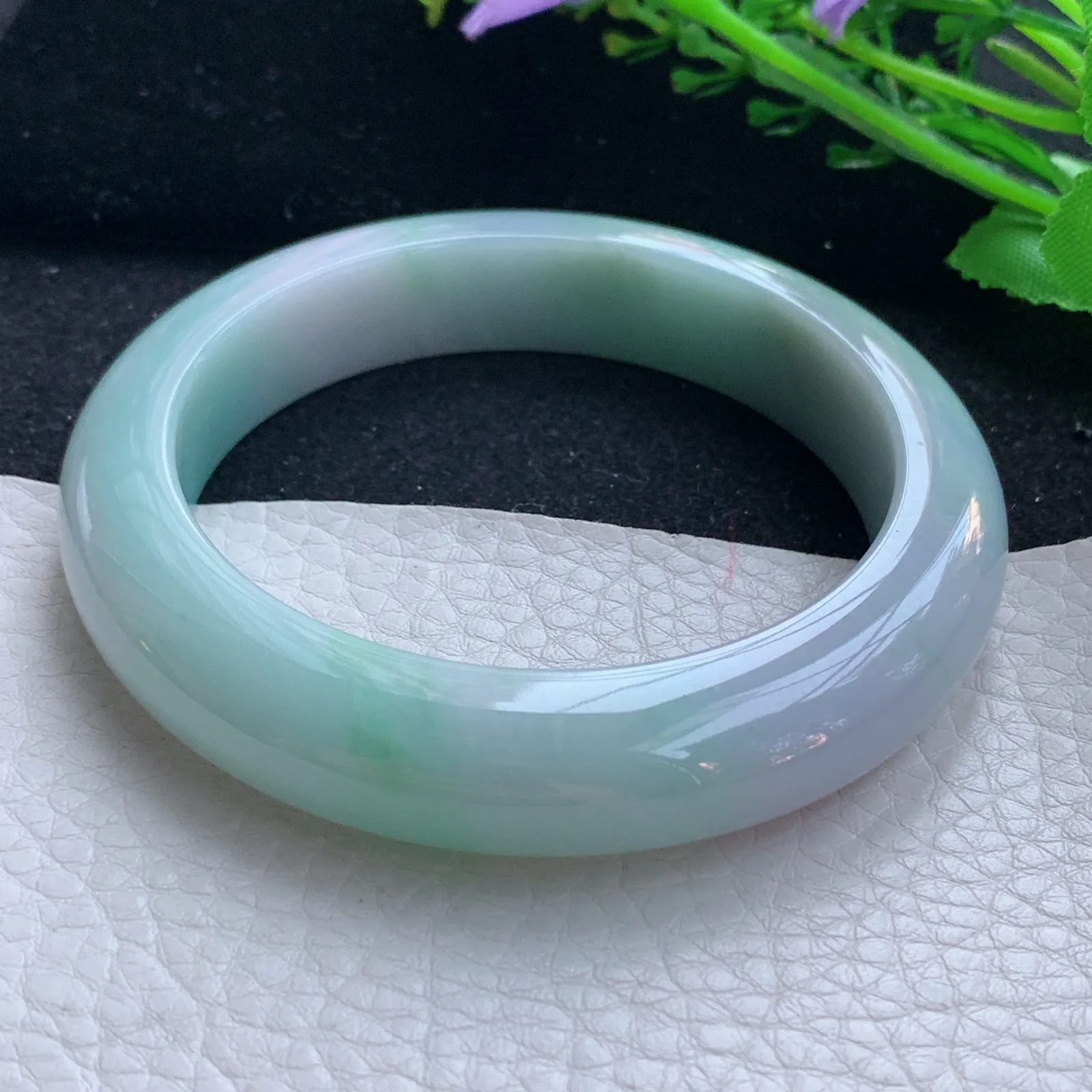 hy大圈口60*13.5*10.2平安镯 缅甸翡翠a货玉手镯春带彩厚装宽边玉手环