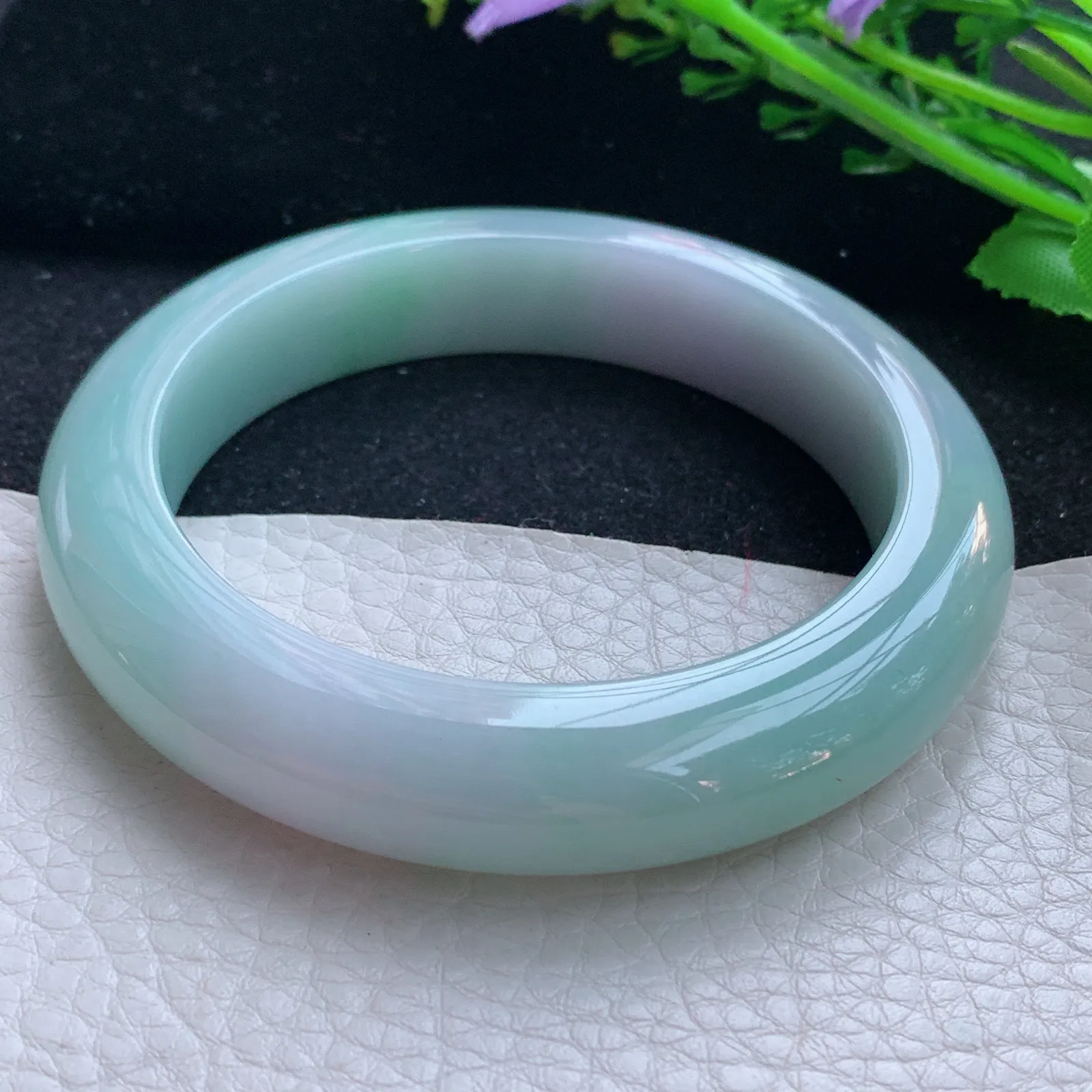 hy大圈口60*13.5*10.2平安镯 缅甸翡翠a货玉手镯春带彩厚装宽边玉手环