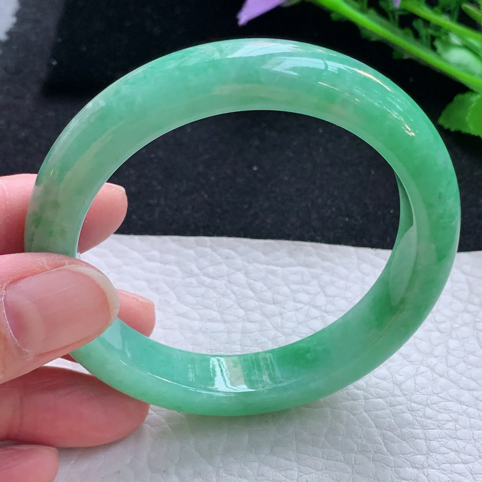 yh自然光56*11.8*8.8平安镯 翡翠a货玉手镯满绿宽边玉手环 美人镯
