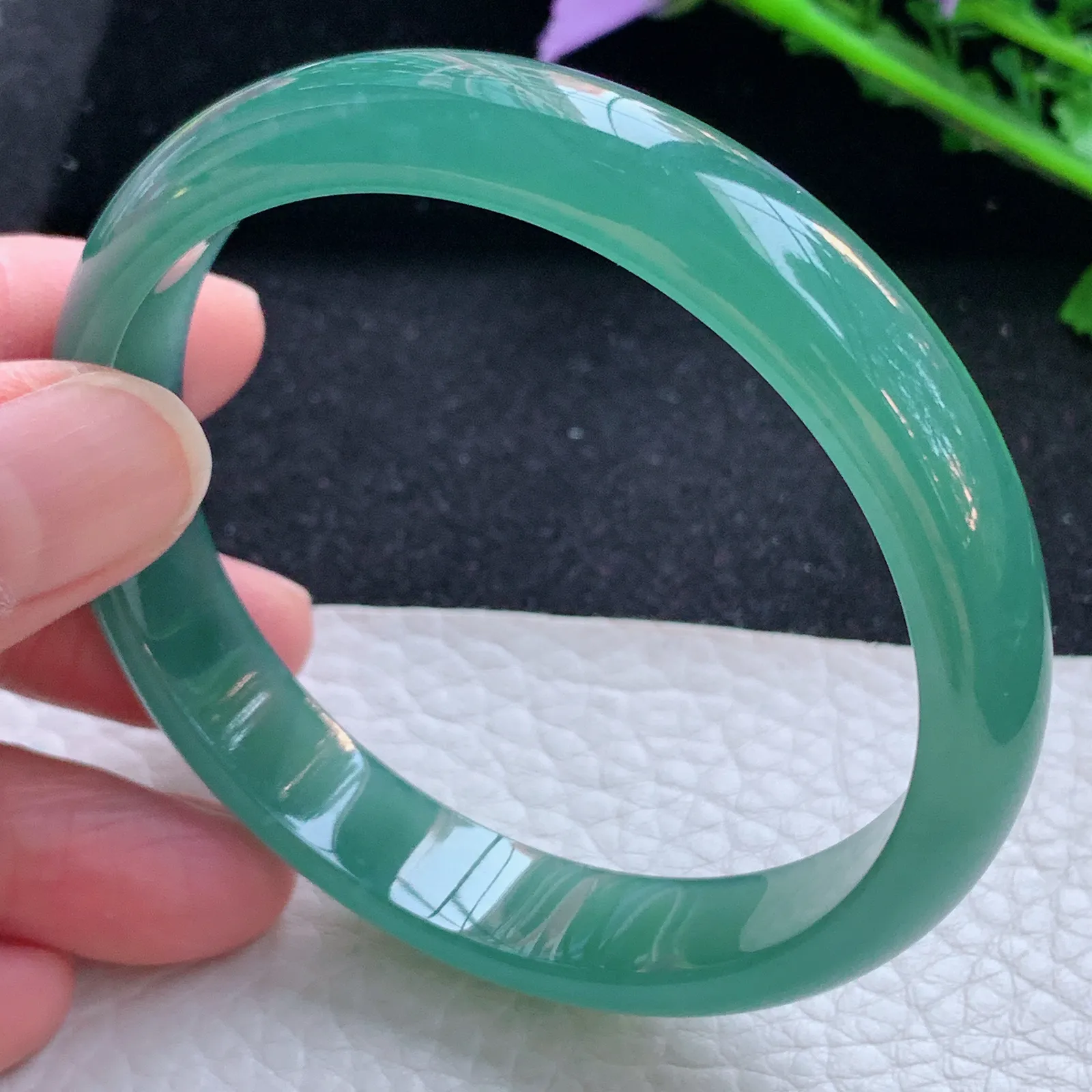 yh自然光59*11.6*6.3平安镯 翡翠a货玉手镯冰蓝秀气宽边玉手环