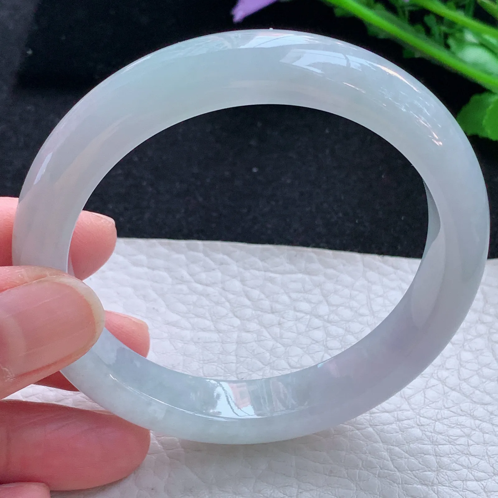 hf自然光57.5*11.8*8.3平安镯 缅甸翡翠a货玉手镯白月光宽边玉手环