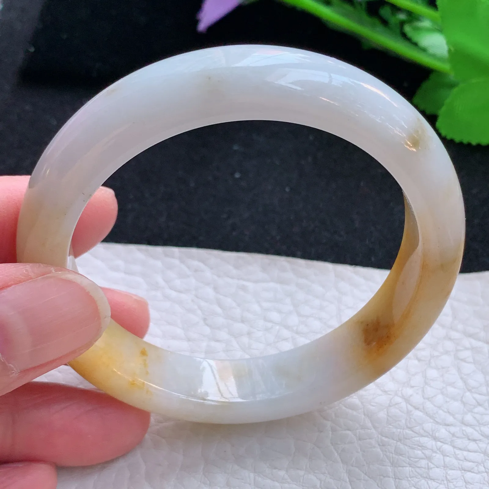 mq自然光54.5*12.5*8招财镯 缅甸翡翠a货玉手镯双彩宽边玉手环