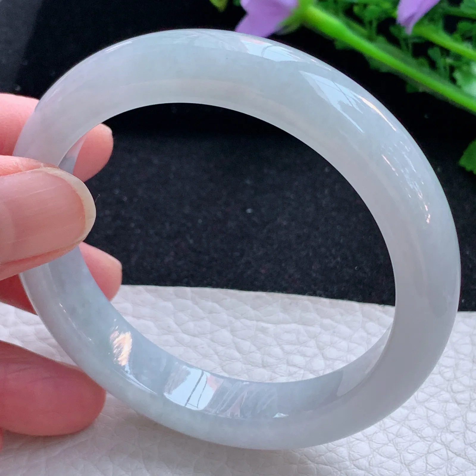 hf自然光55.5*11.8*8.2平安镯 缅甸翡翠a货玉手镯白月光纯纯宽边玉手环