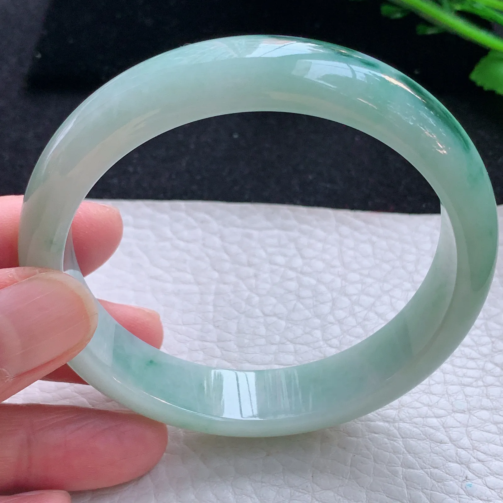 hy自然光59*13.6*7.3平安镯 缅甸翡翠a货玉手镯飘花宽边玉手环