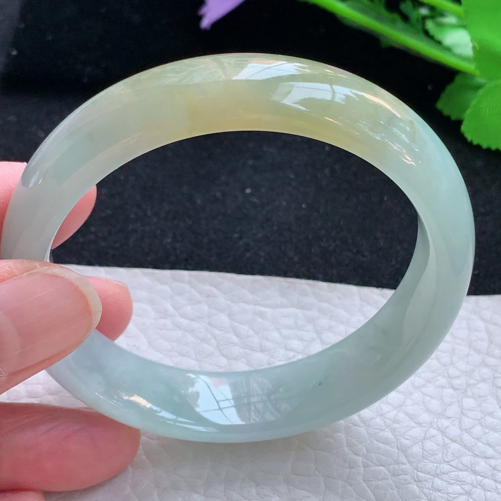 mq自然光55.5*14.5*7.3招财镯 缅甸翡翠a货玉手镯冰双彩宽边玉手环