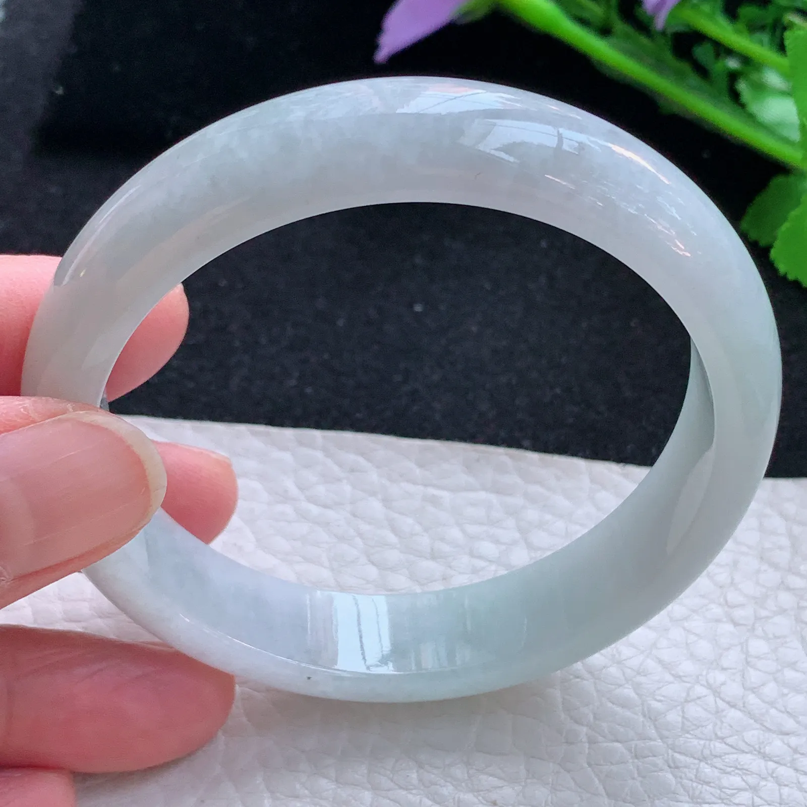 zjf自然光57*13.5*7.3平安镯 缅甸翡翠a货玉手镯清新宽边玉手环