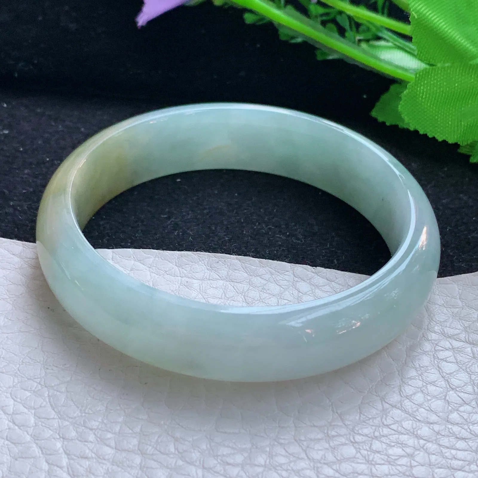 mq自然光55.5*14.5*7.3招财镯 缅甸翡翠a货玉手镯冰双彩宽边玉手环