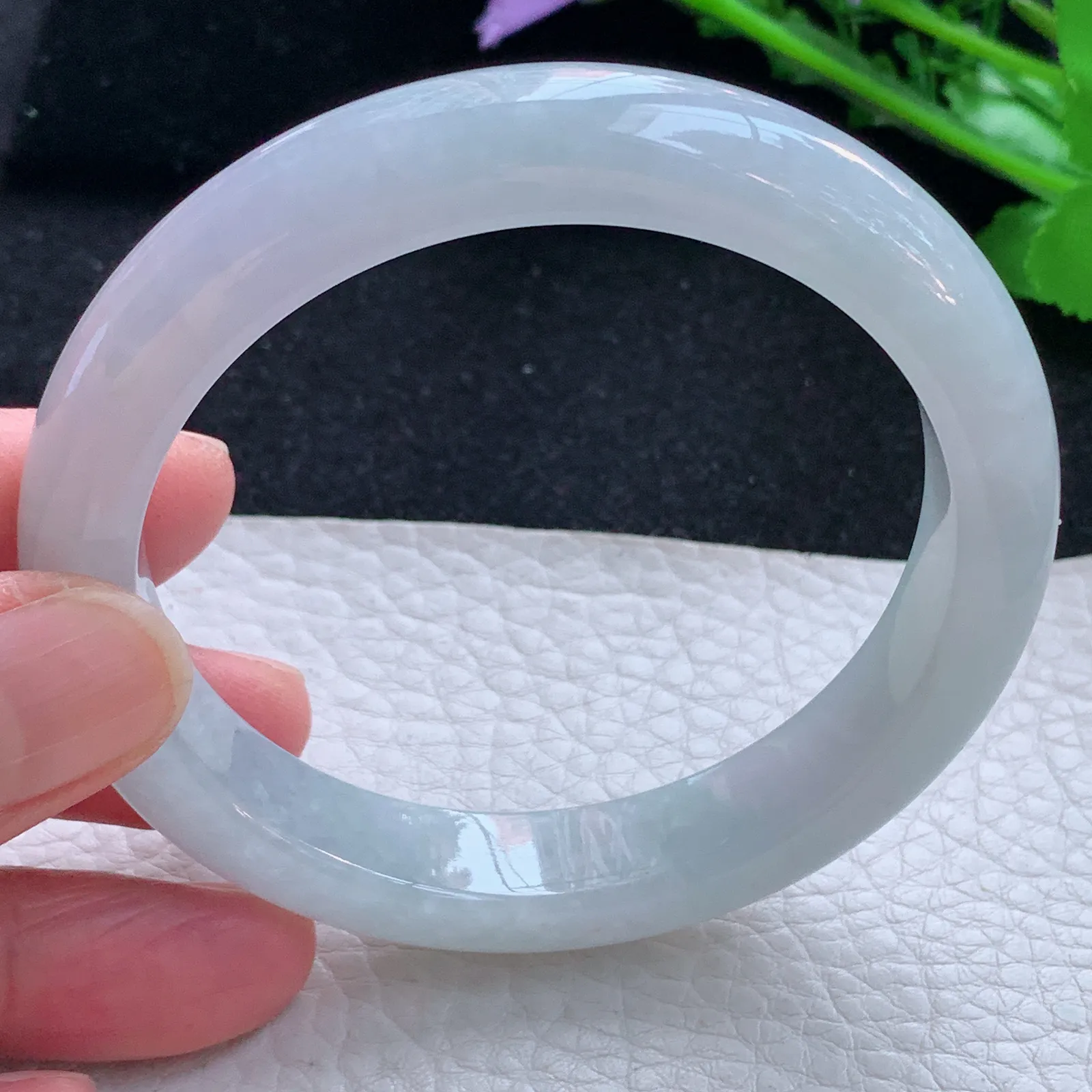 hf自然光57.5*11.8*8.3平安镯 缅甸翡翠a货玉手镯白月光宽边玉手环