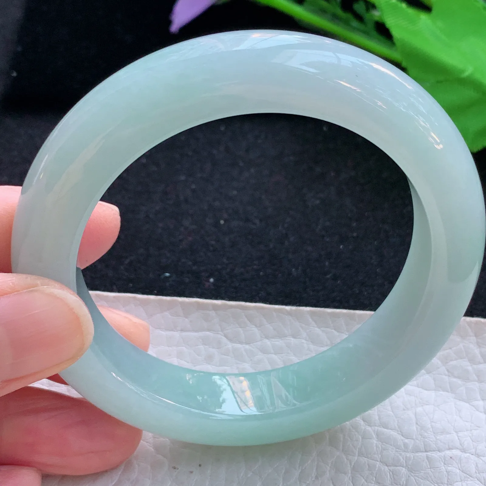 js自然光55*12.8*9.8平安镯 天然缅甸翡翠a货甜绿厚装宽边玉镯子 玉手环