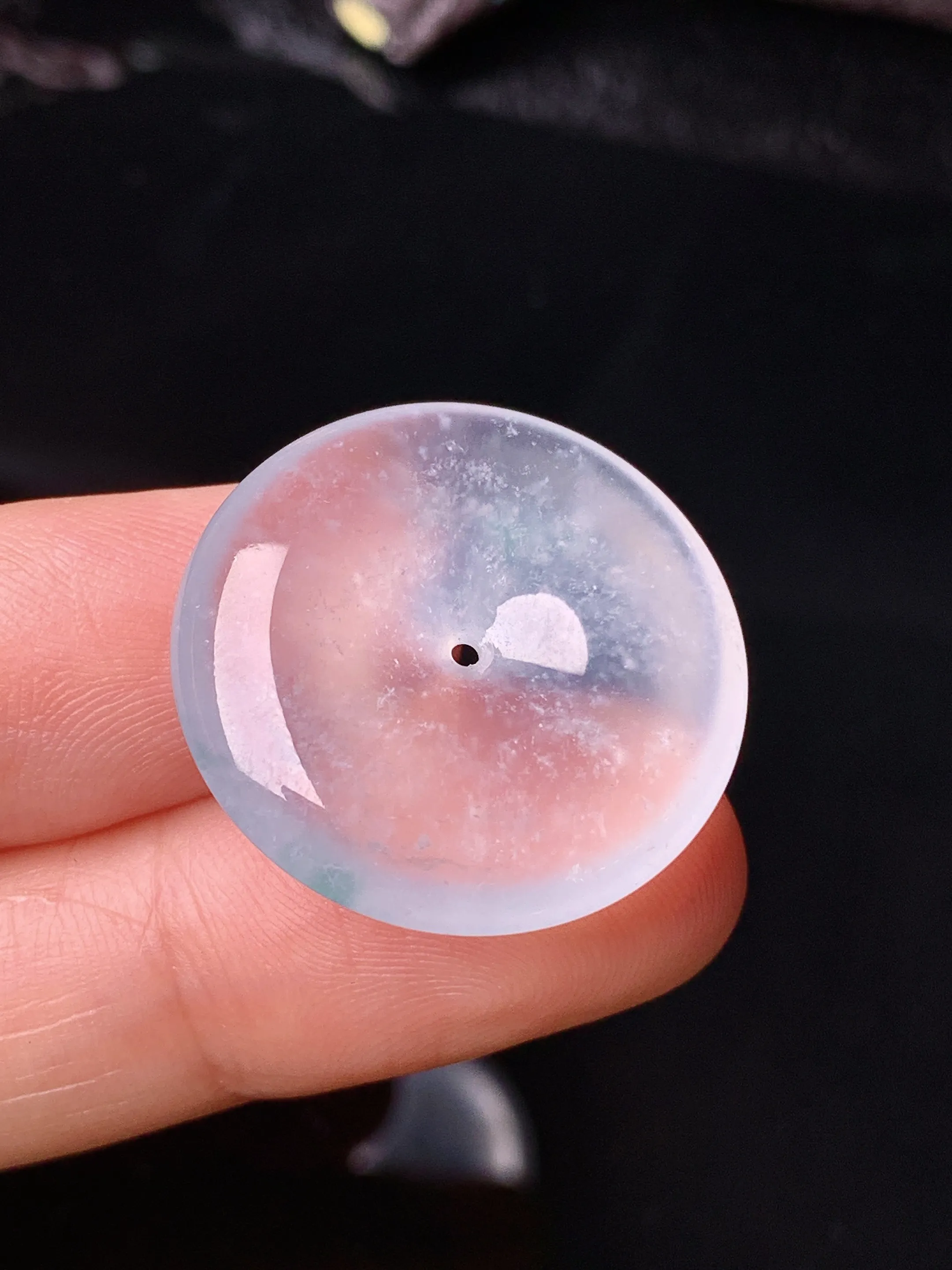 玻璃种平安扣吊坠 玉质细腻 色泽清新艳丽 整体尺寸23.8*5