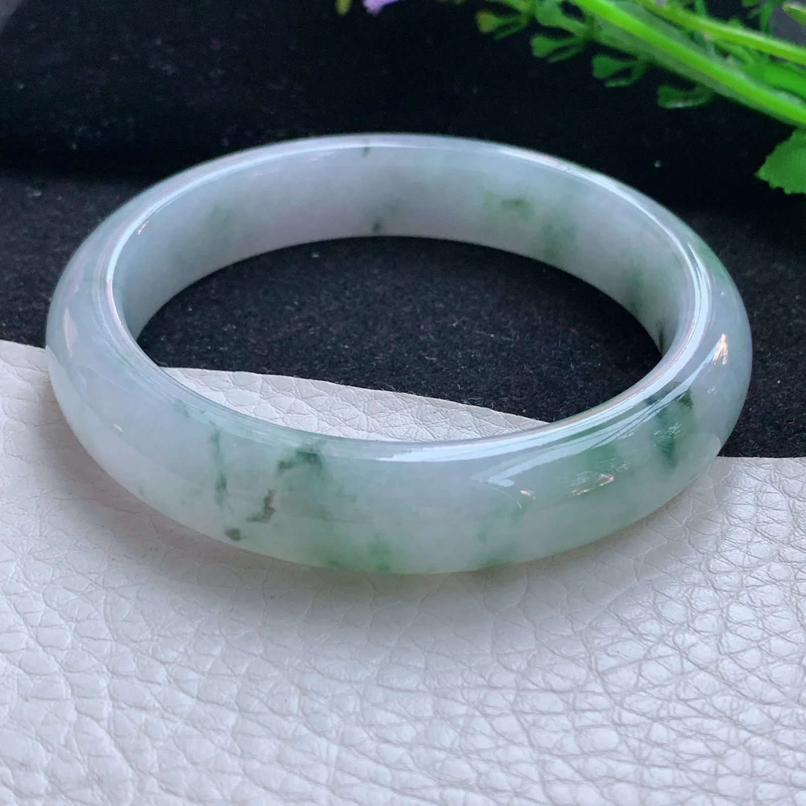 xx自然光58*13*8.5平安镯 缅甸翡翠a货玉手镯冰飘花宽边玉手环