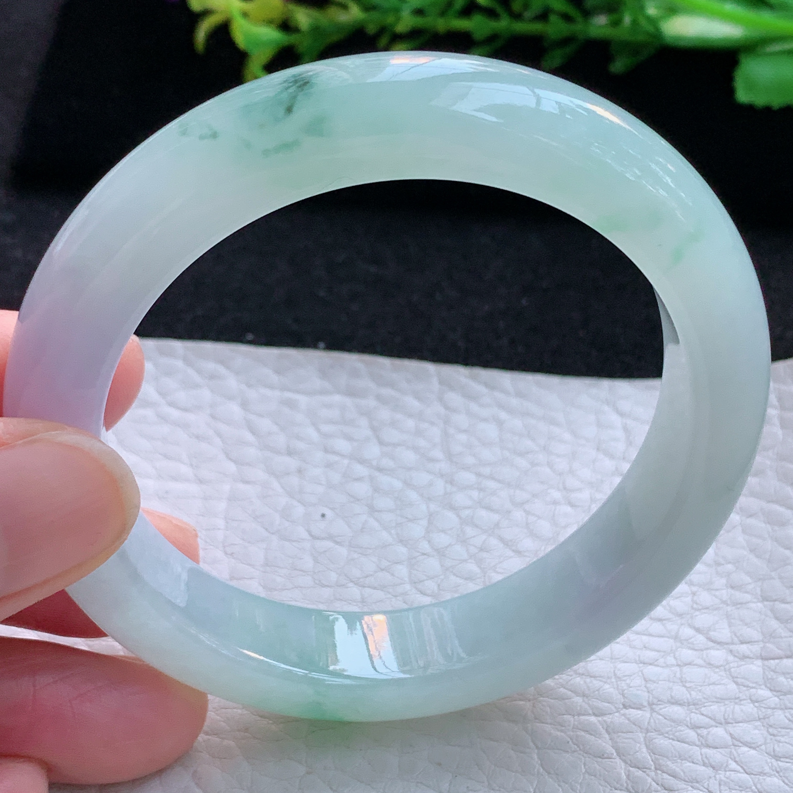 r自然光55*12*8.5平安镯 缅甸翡翠a货玉手镯冰春带彩宽边玉手环 美人镯