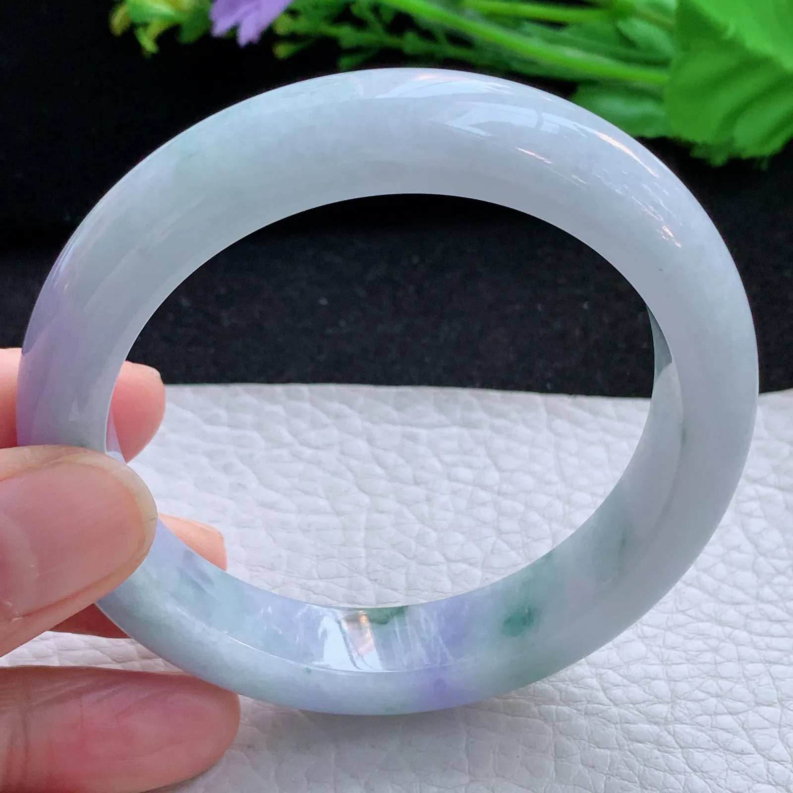 yh自然光57.5*12.5*9平安镯 缅甸翡翠a货玉手镯春带彩宽边玉手环