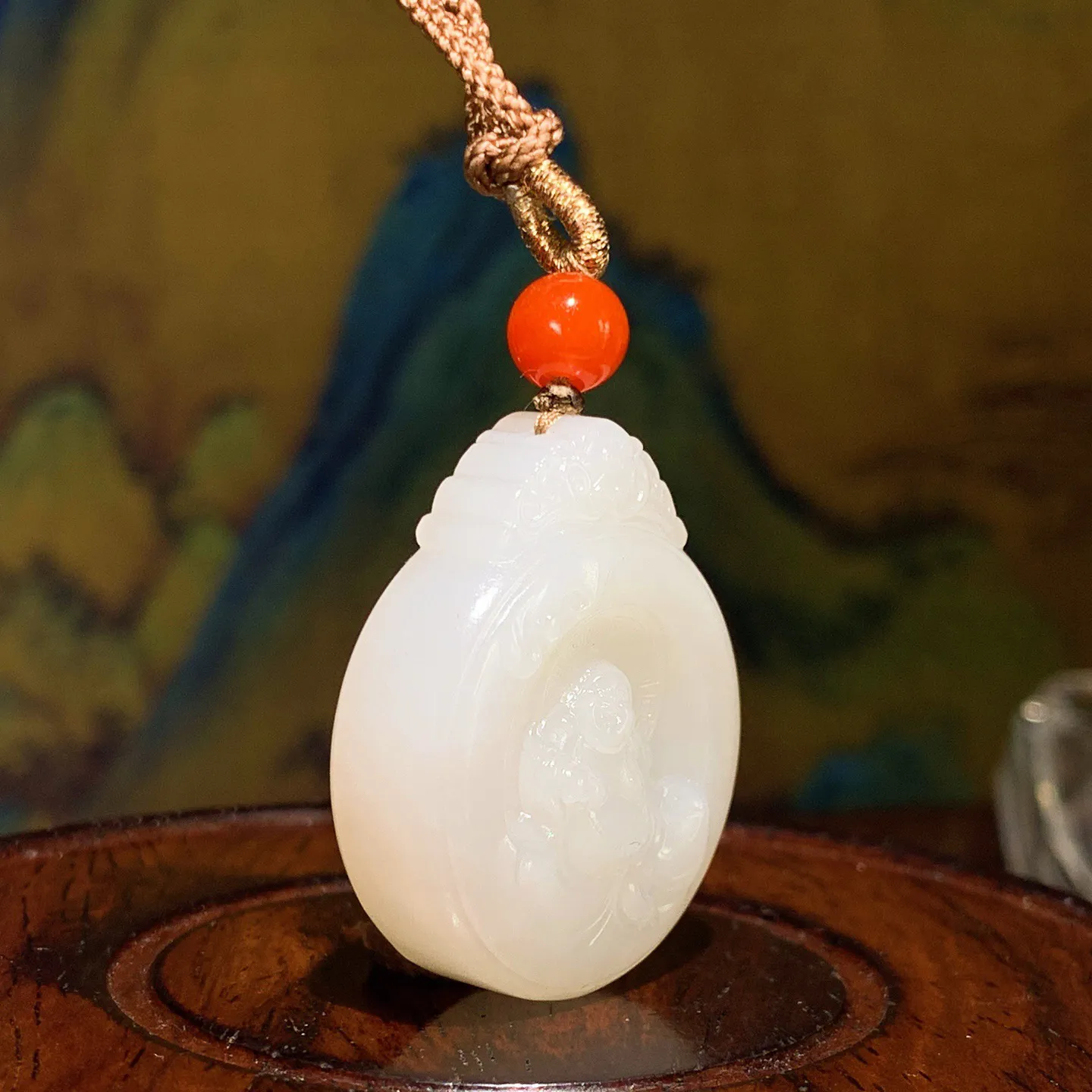 和田玉白玉佛引福来挂件。尺寸33/28/11.5重20克。玉质细腻油润。手推出油。品相大气。lt251125