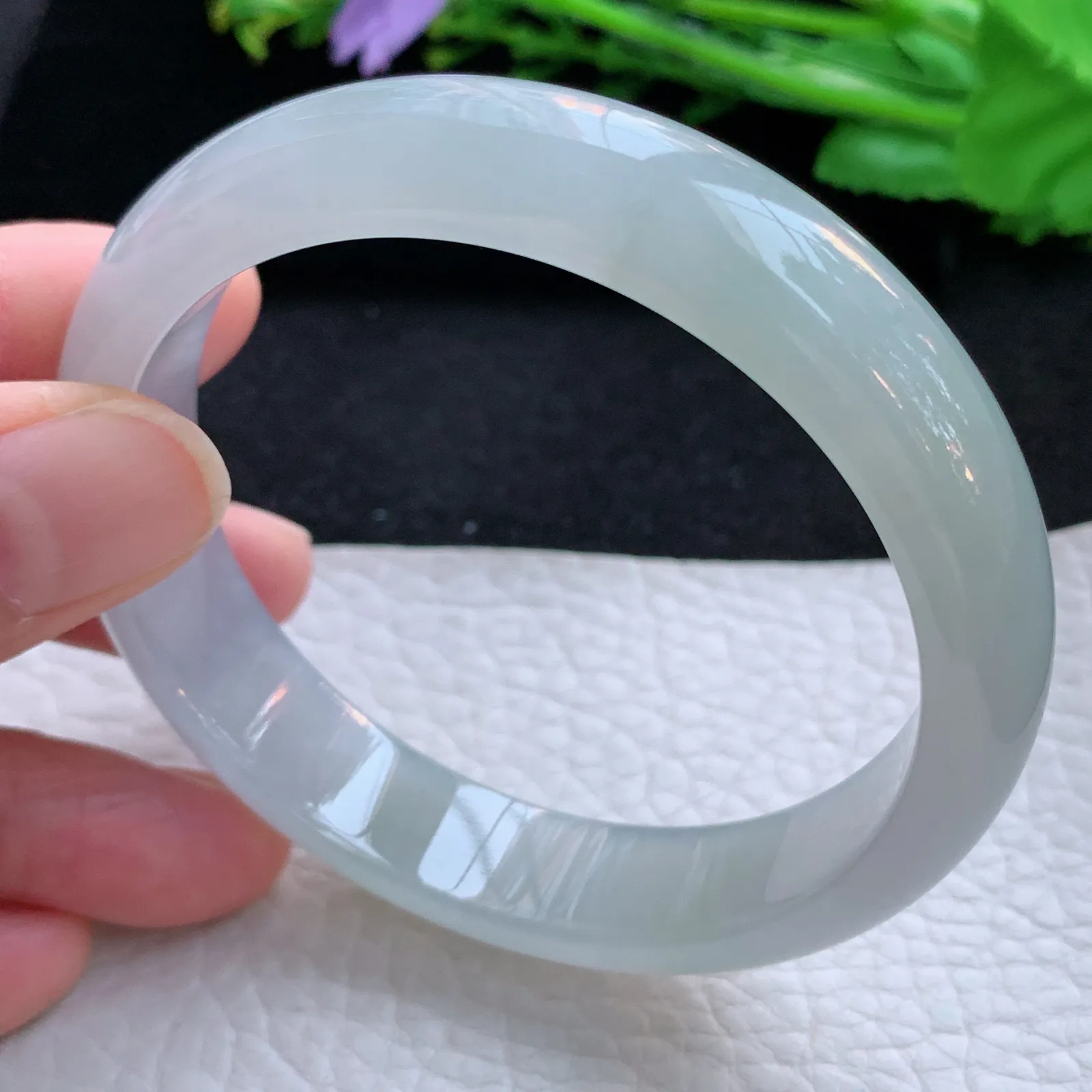 xc自然光58.6*13.6*7.3平安镯 缅甸翡翠a货玉手镯冰透宽边玉手环