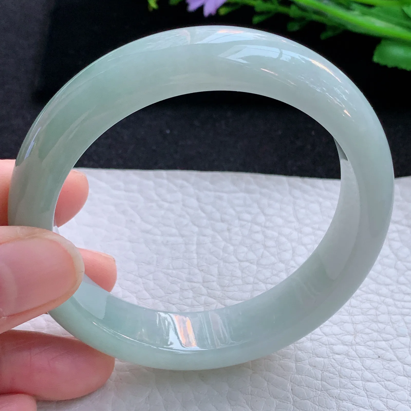 js自然光5 8*14*8.5平安镯 缅甸翡翠a货玉手镯半山水清新宽边玉手环