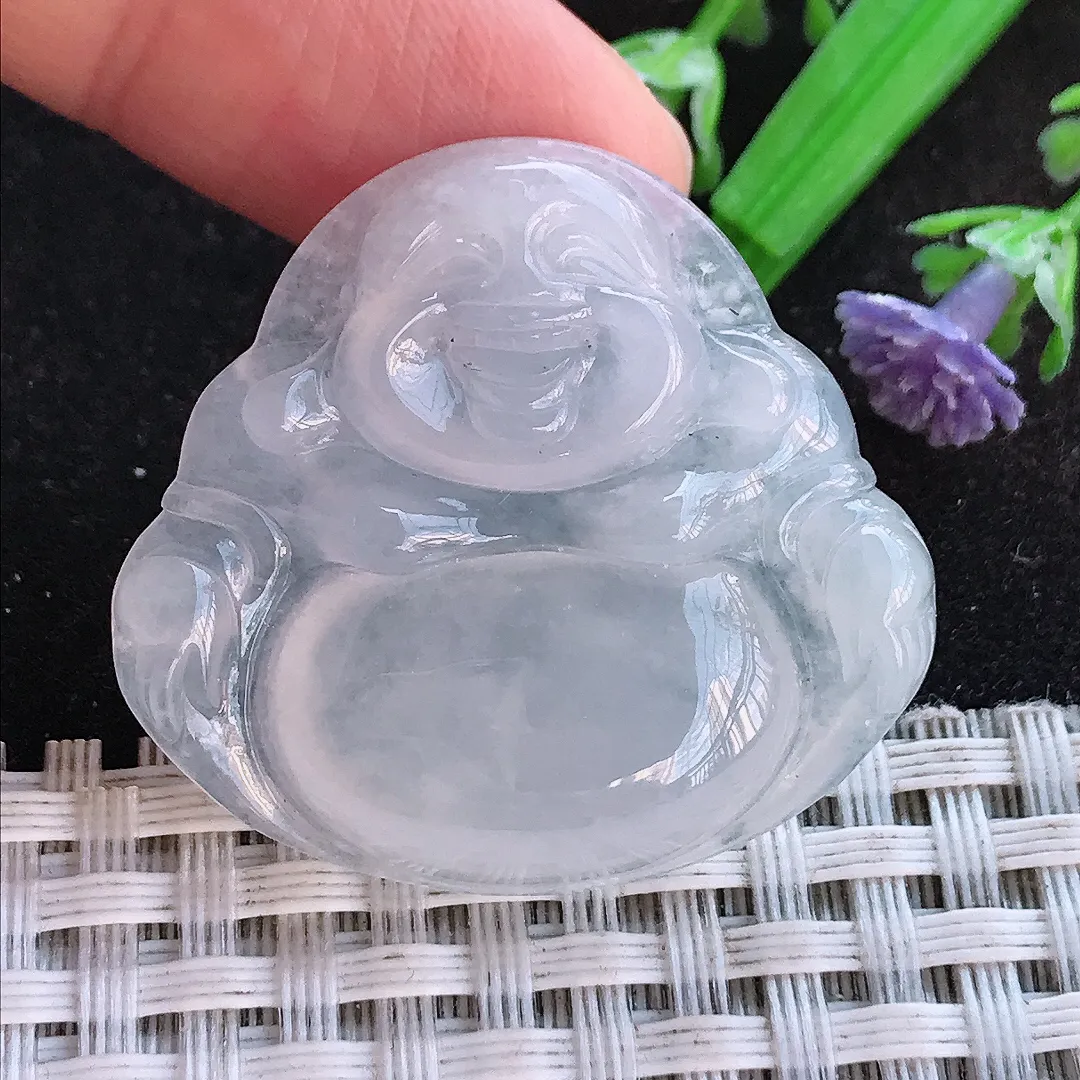 天然a货翡翠32.3/35/6老坑冰透起胶白冰佛公吊坠翡翠玉挂件