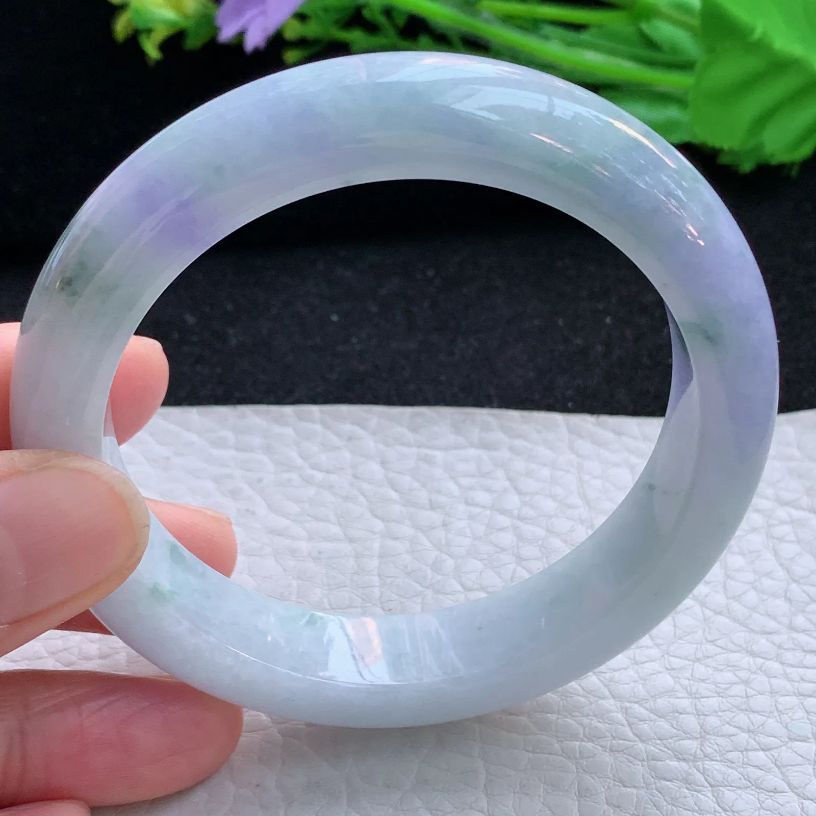 yh自然光57.5*12.5*9平安镯 缅甸翡翠a货玉手镯春带彩宽边玉手环