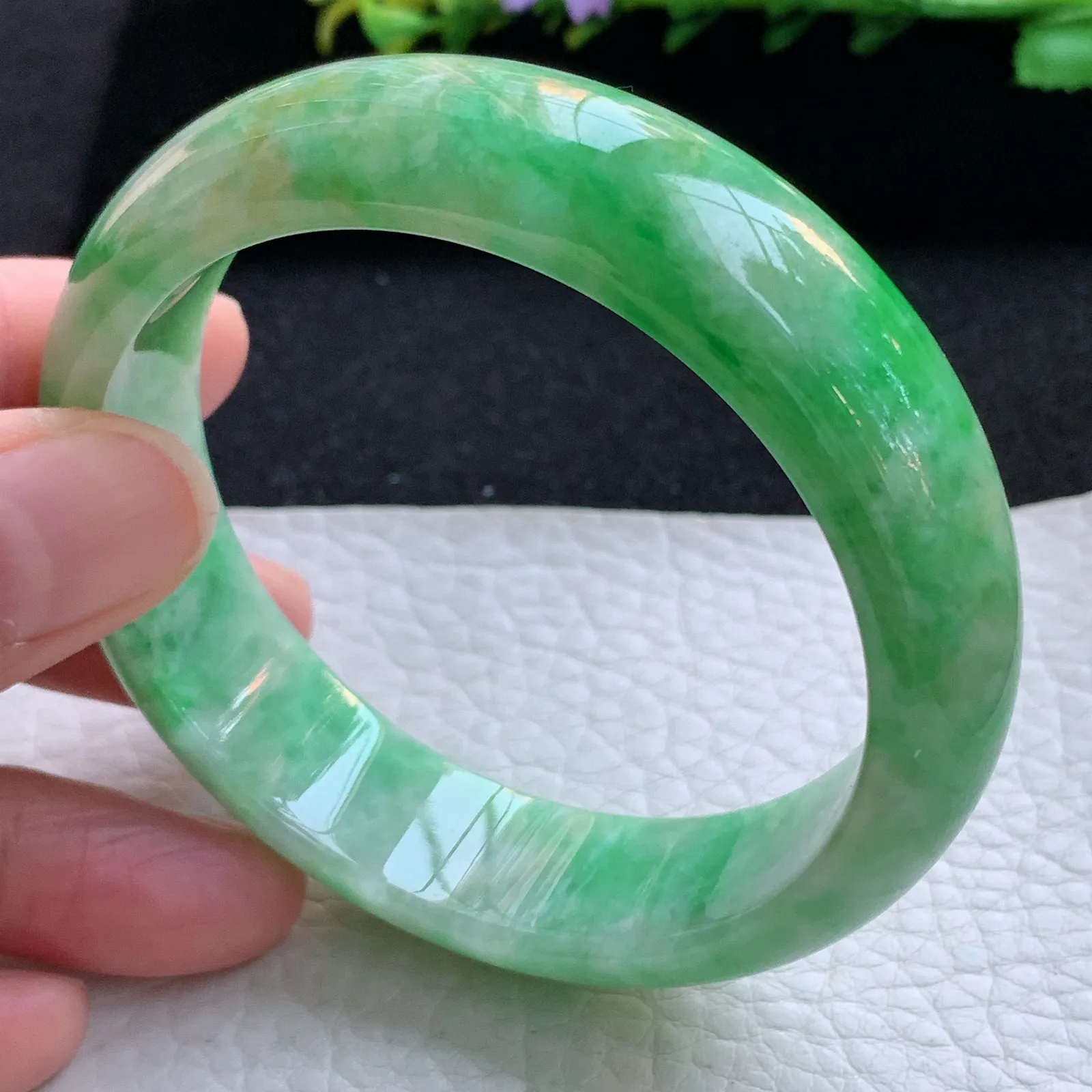 ay自然光57*16*7.8轮胎镯 缅甸翡翠a货玉手镯怀古黄加绿宽边玉手环