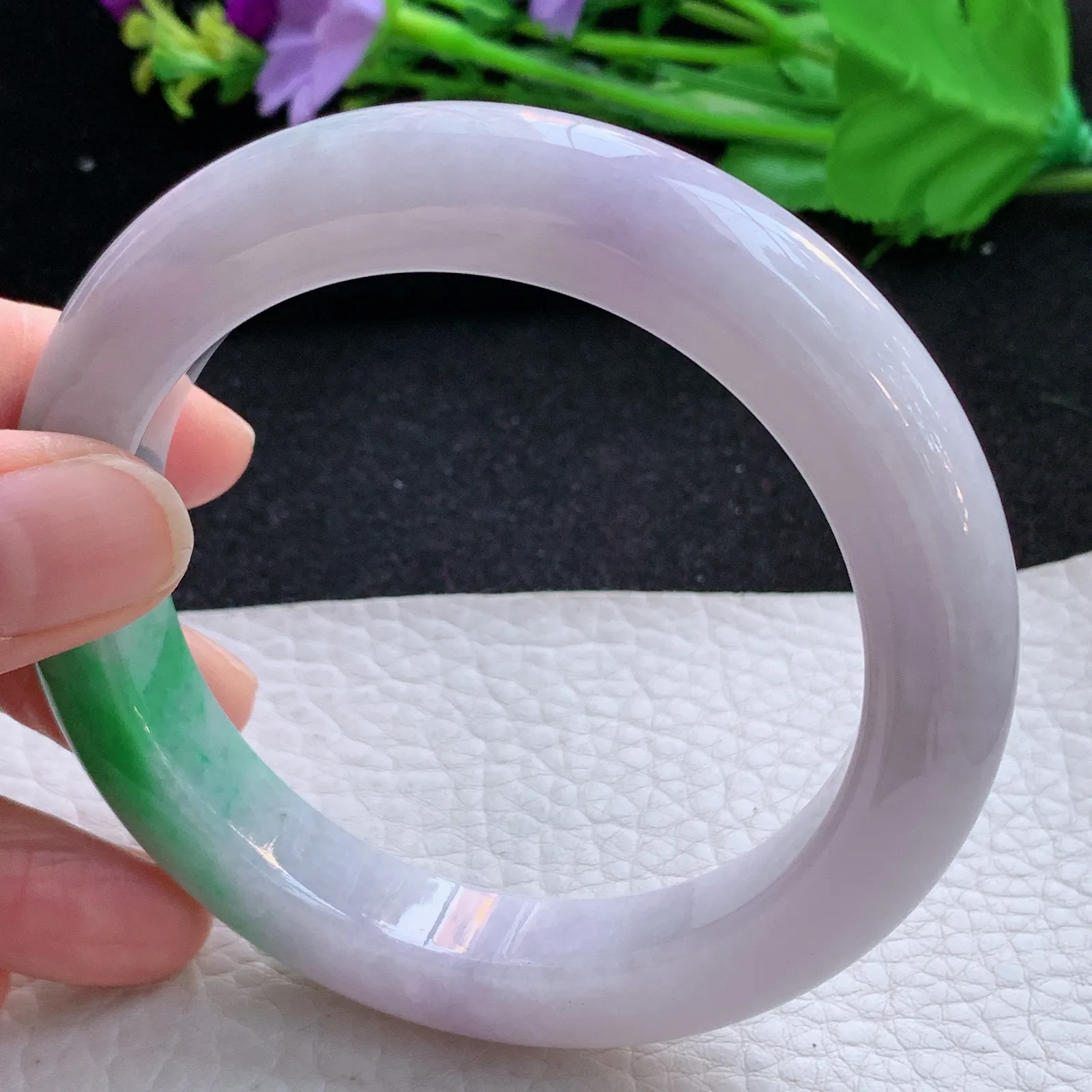 ss大圈口61*12*11平安镯 缅甸翡翠a货玉手镯飘绿厚装宽边玉手环 美人镯