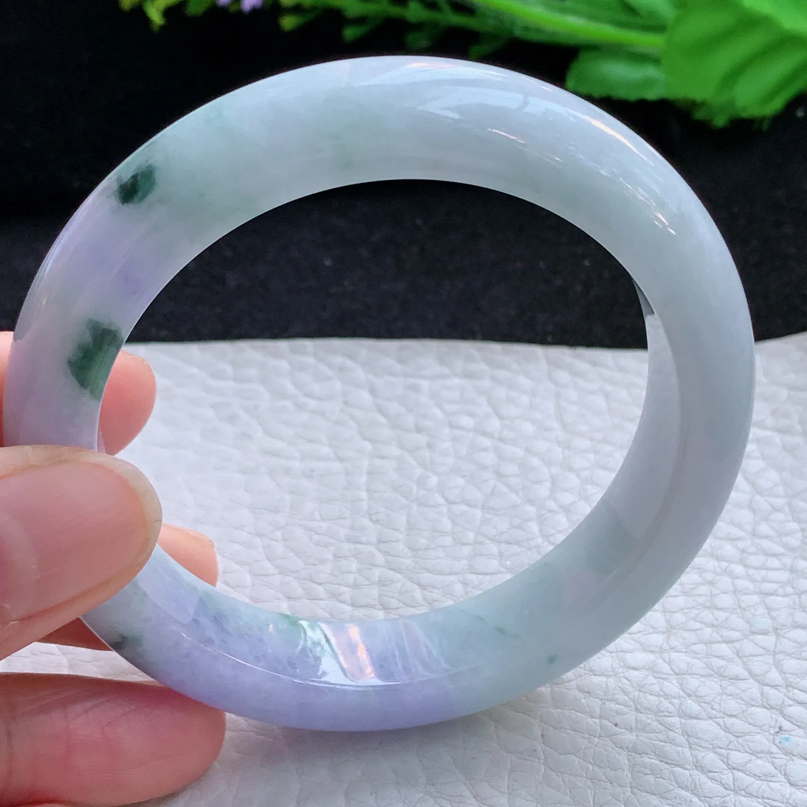 yh自然光57.5*12.5*9平安镯 缅甸翡翠a货玉手镯春带彩宽边玉手环