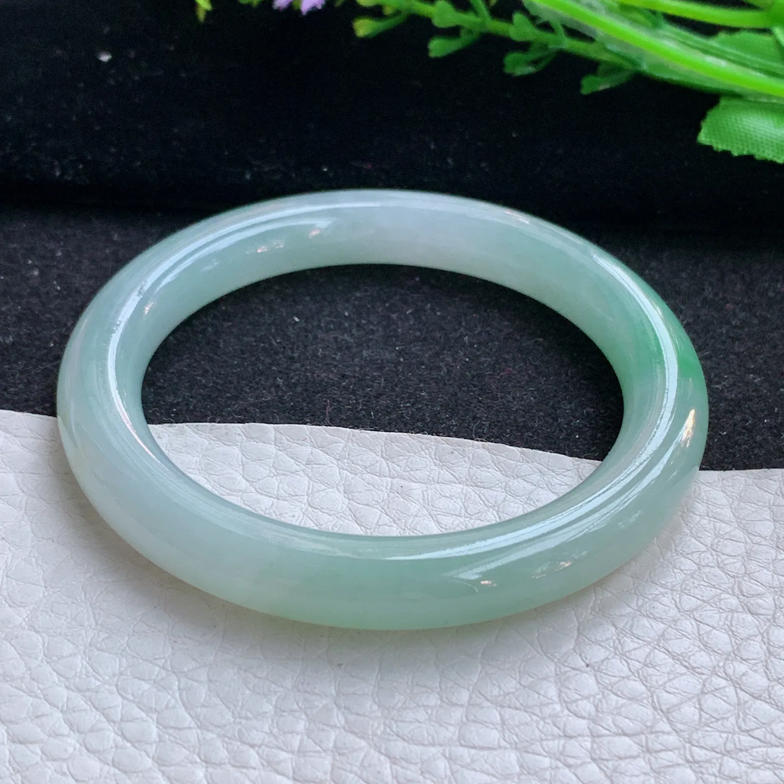 faa小圈口52.8*8.5叮当镯 缅甸翡翠a货玉手镯飘绿清新圆条玉手环 美人镯