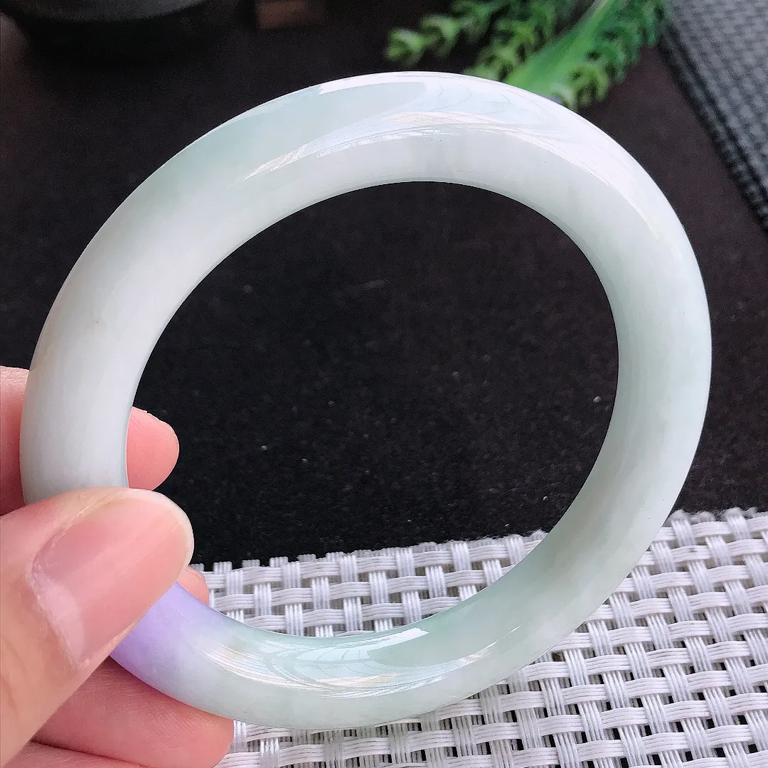 天然a货翡翠60/10.7/11老坑精美温润大圈口紫罗兰圆条手镯玉手镯