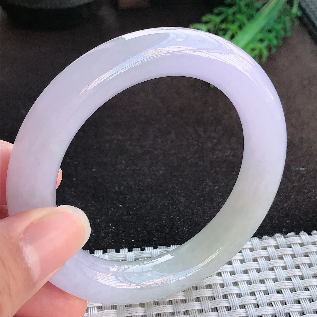 天然a货翡翠56.3/12/11.6老坑冰胶果冻紫罗兰胖圆条手镯玉手镯