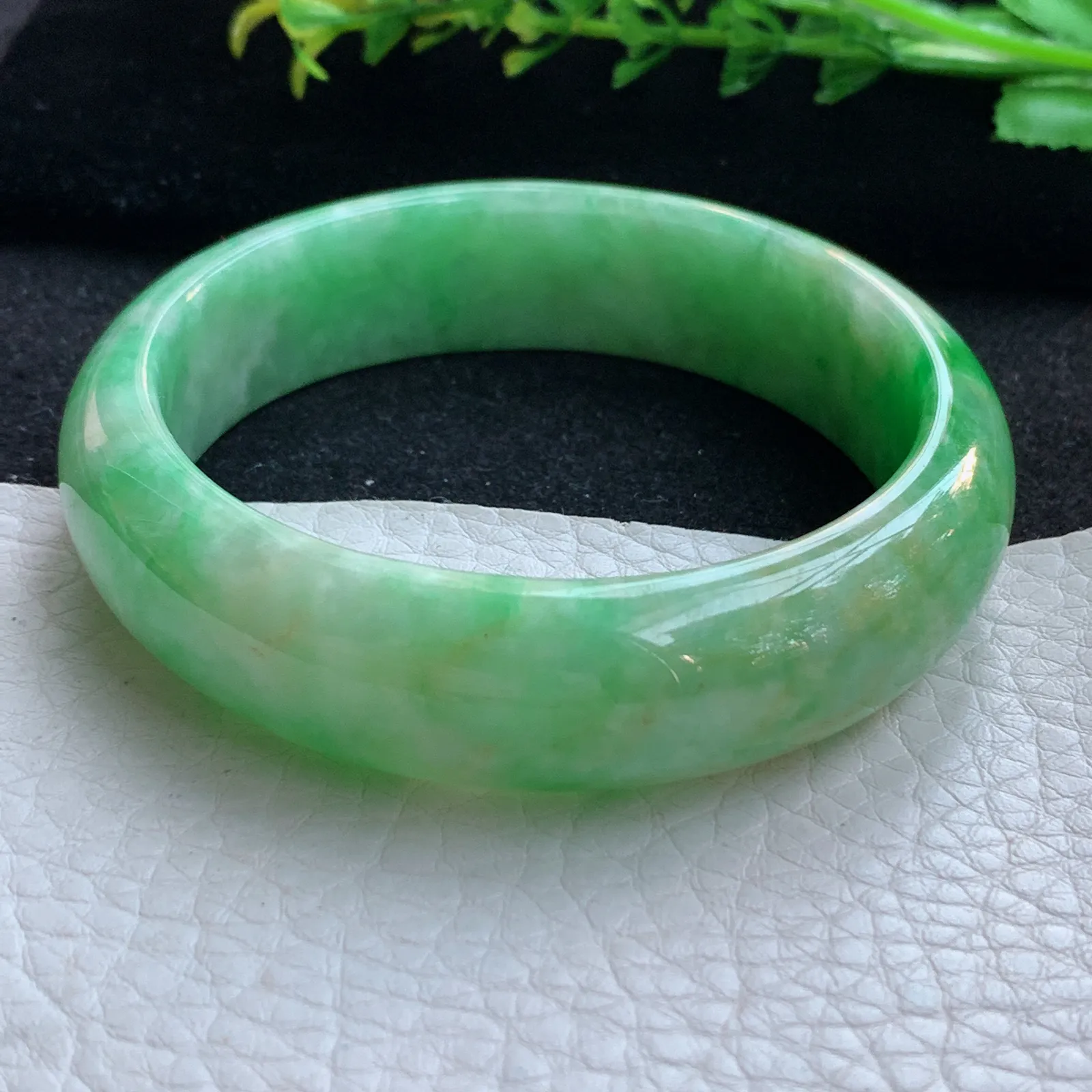 ay自然光57*16*7.8轮胎镯 缅甸翡翠a货玉手镯怀古黄加绿宽边玉手环