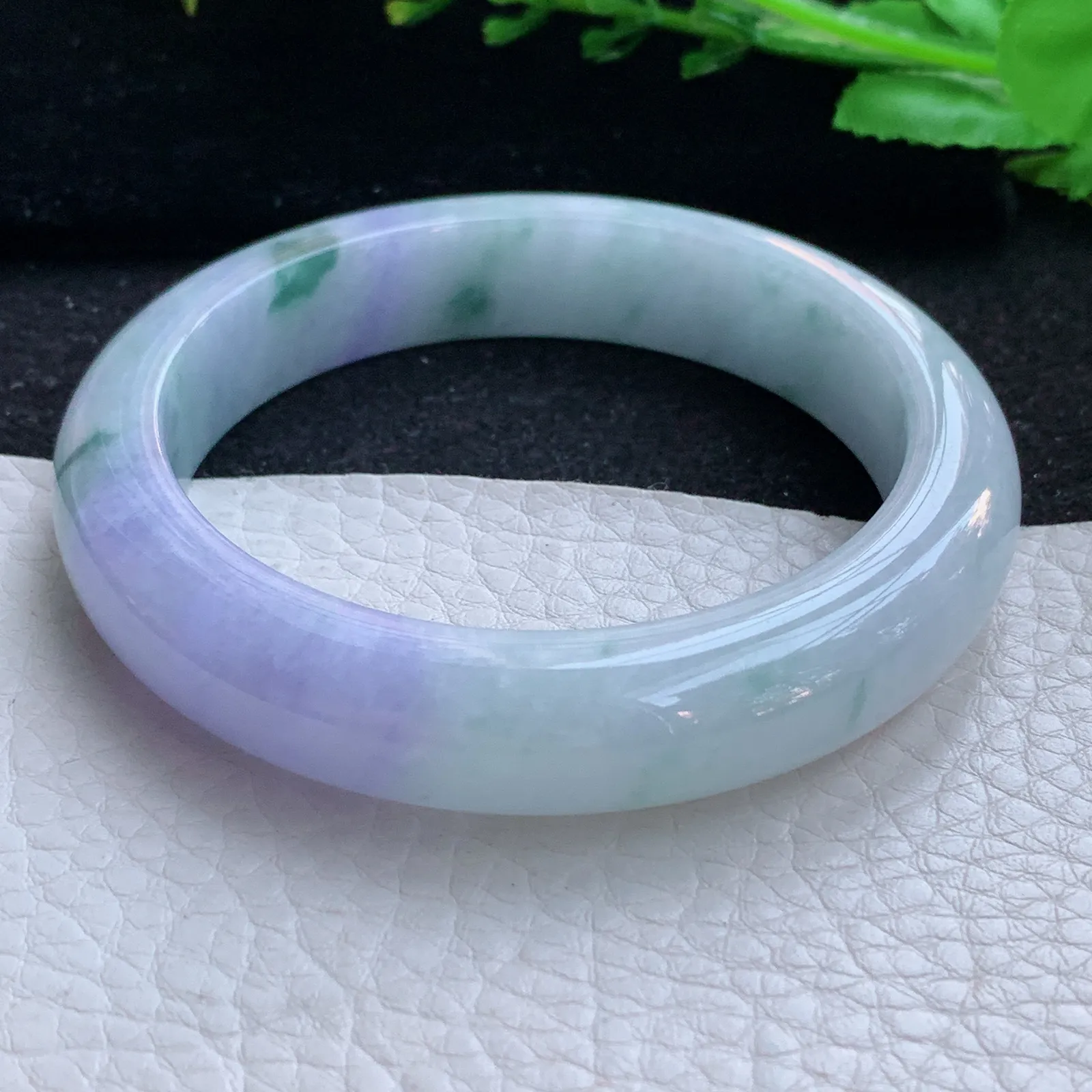 yh自然光57.5*12.5*9平安镯 缅甸翡翠a货玉手镯春带彩宽边玉手环