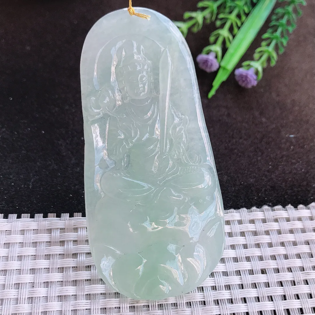 天然a货翡翠83/39.6/5.8老坑冰胶冰晴虚空藏吊坠翡翠玉挂件