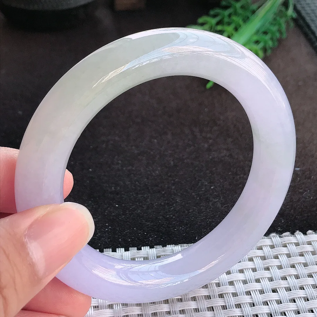 天然a货翡翠56.3/12/11.6老坑冰胶果冻紫罗兰胖圆条手镯玉手镯