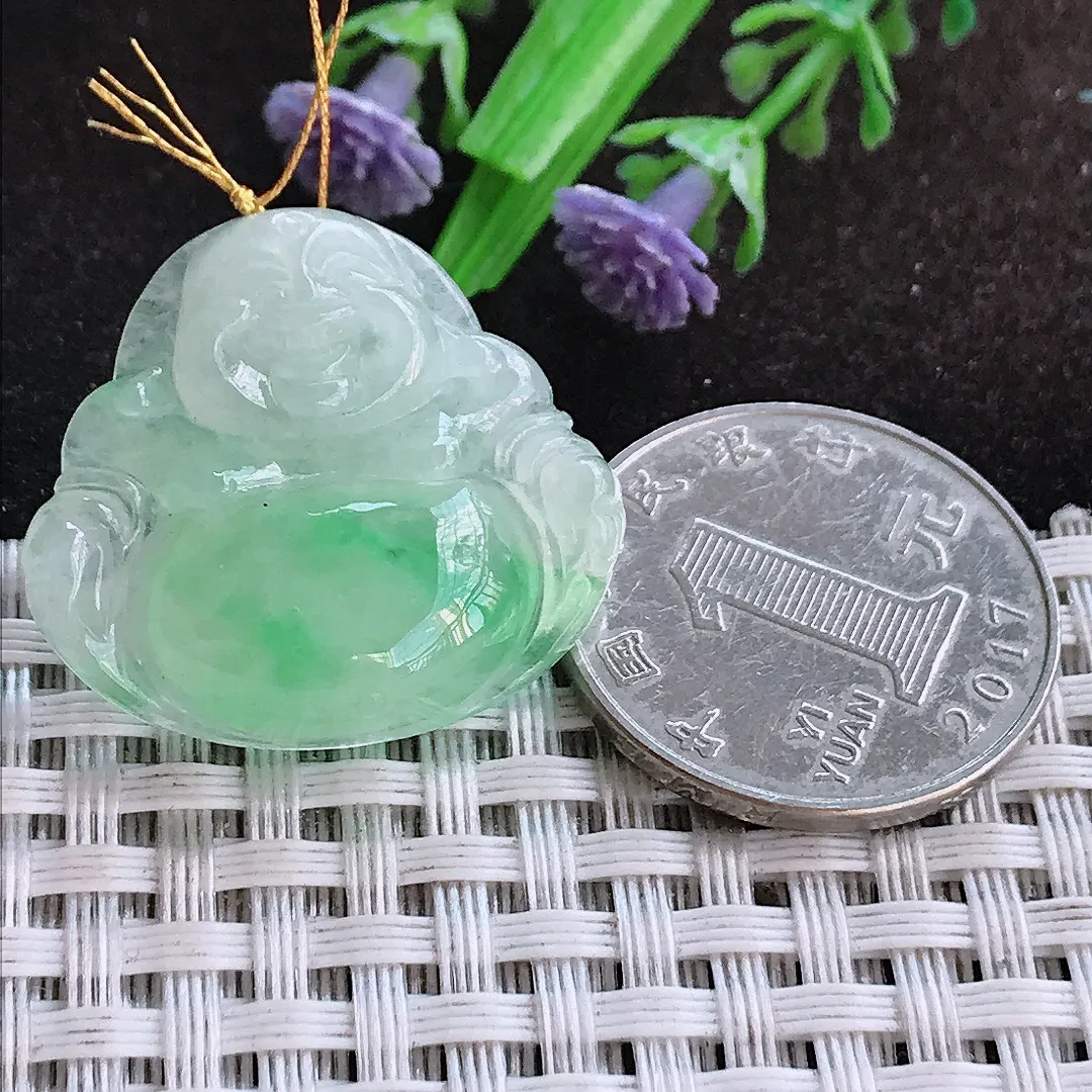 天然a货翡翠25.5/28.3/6老坑冰胶飘阳绿佛公吊坠翡翠玉佛挂件