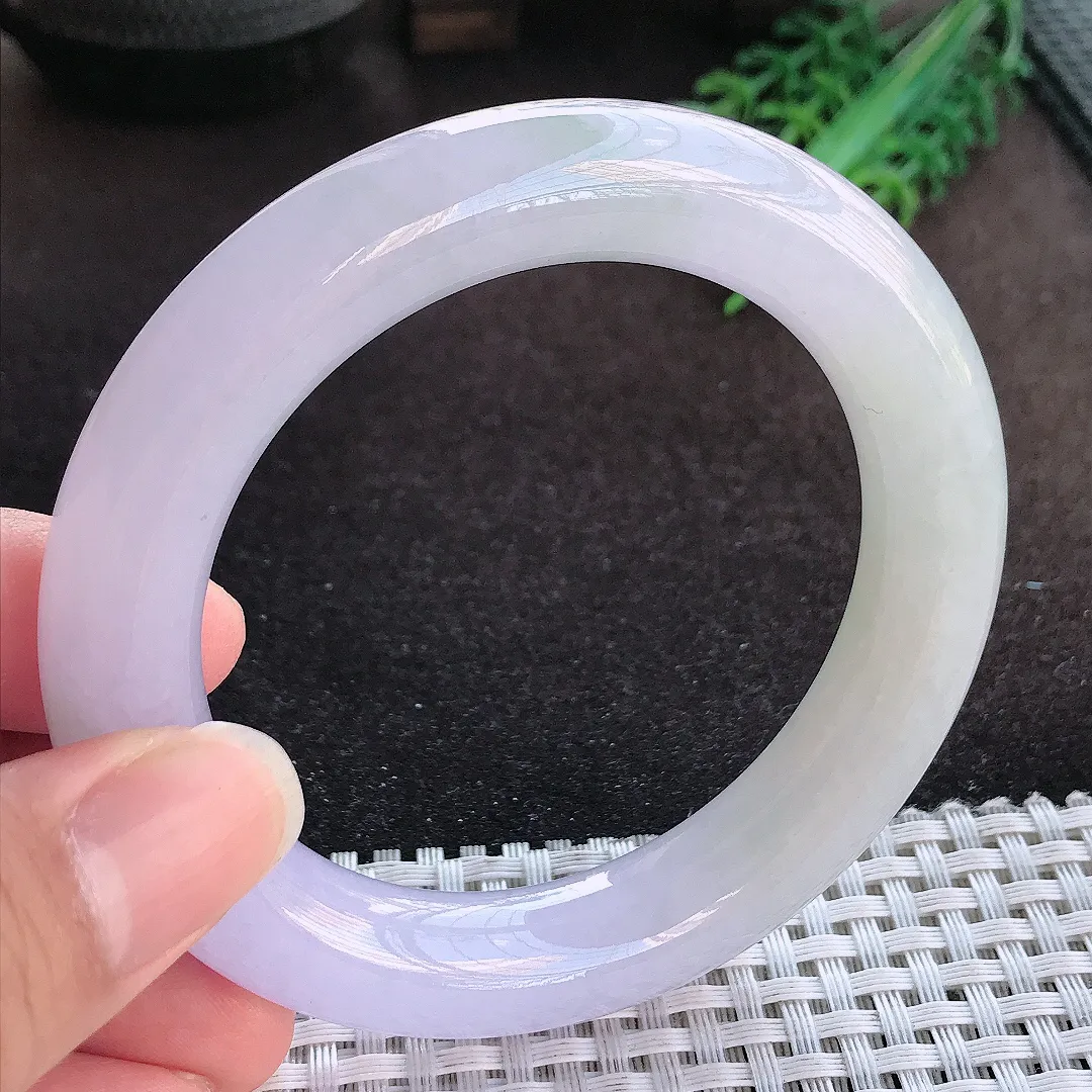 天然a货翡翠56.3/12/11.6老坑冰胶果冻紫罗兰胖圆条手镯玉手镯