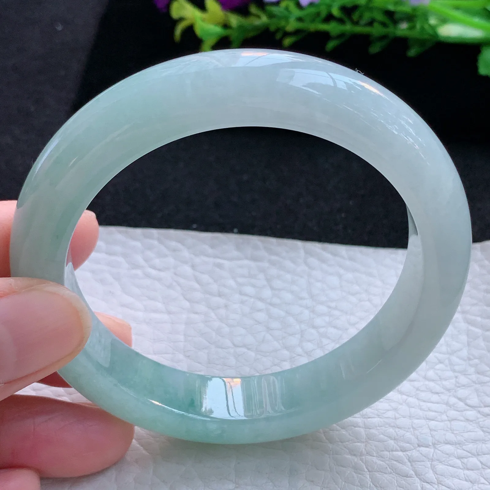 r自然光57*12.5*8.8平安镯 缅甸翡翠a货玉手镯冰胶清新宽边玉手环 美人镯