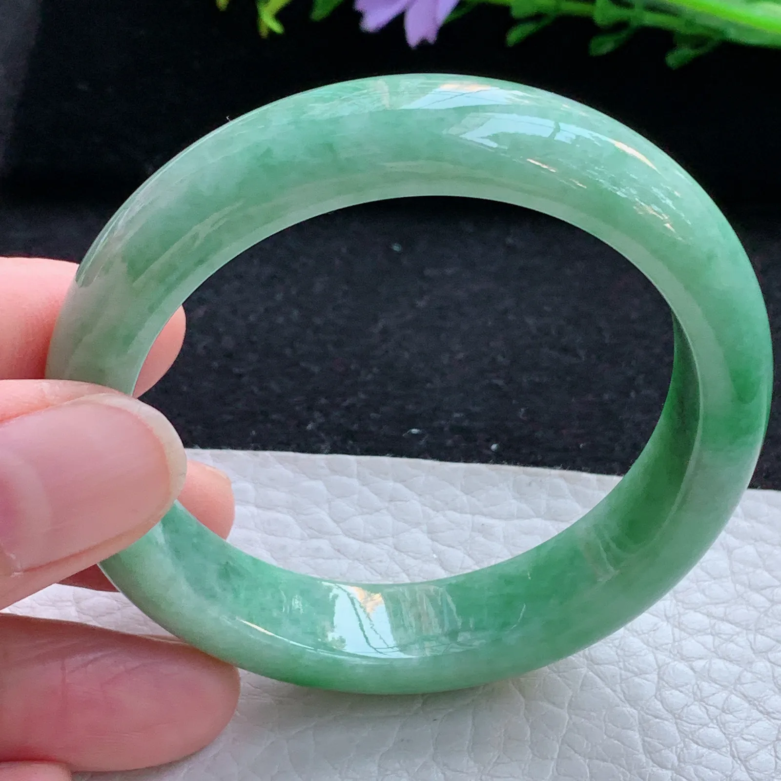 xx小圈口51*12.6*7.6平安镯 缅甸翡翠a货玉手镯满绿宽边玉手环