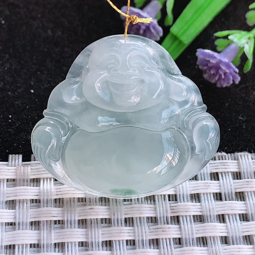 天然a货翡翠29.3/33.6/5.7老坑冰胶果冻飘花冰种佛公吊坠翡翠玉挂件
