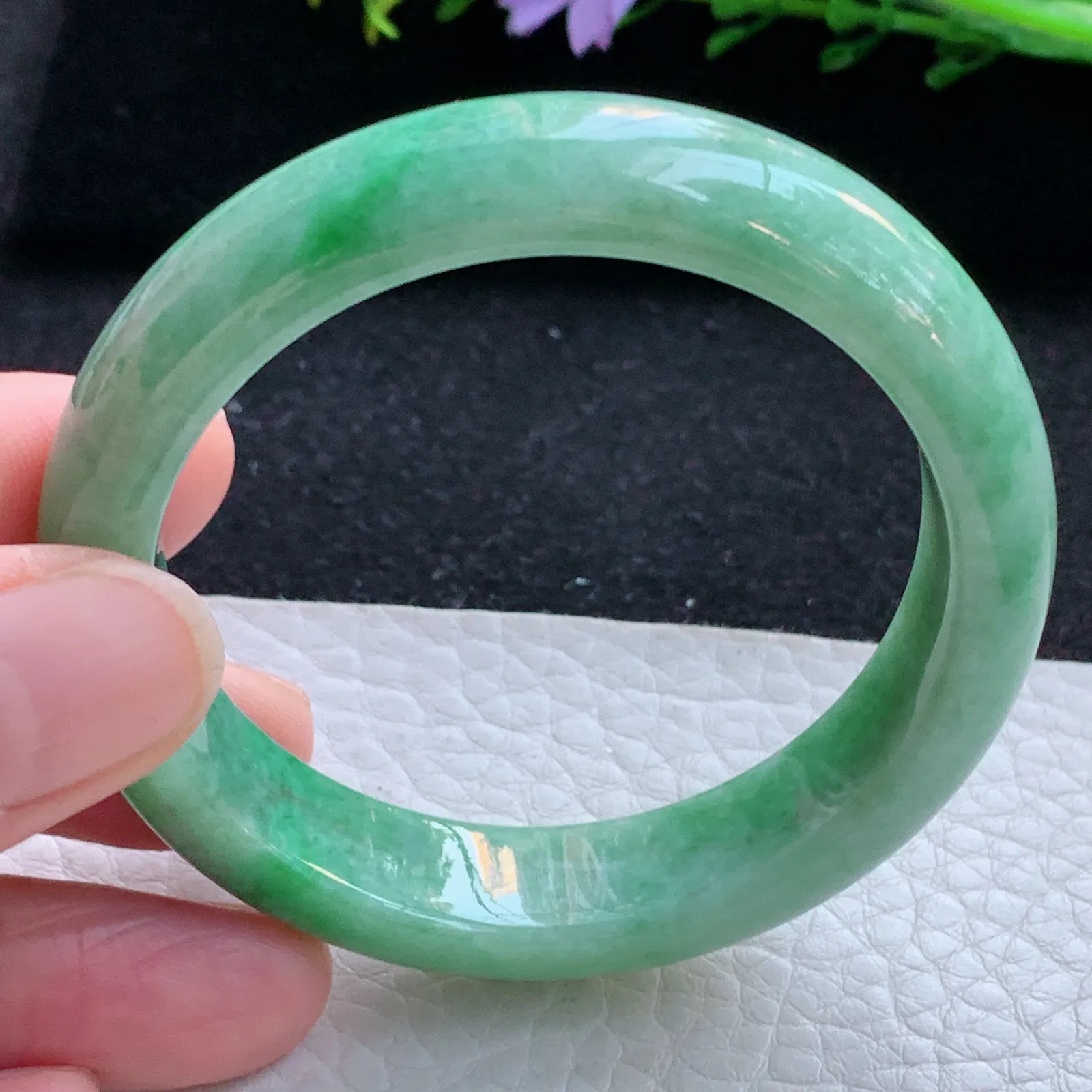 xx小圈口51*12.6*7.6平安镯 缅甸翡翠a货玉手镯满绿宽边玉手环
