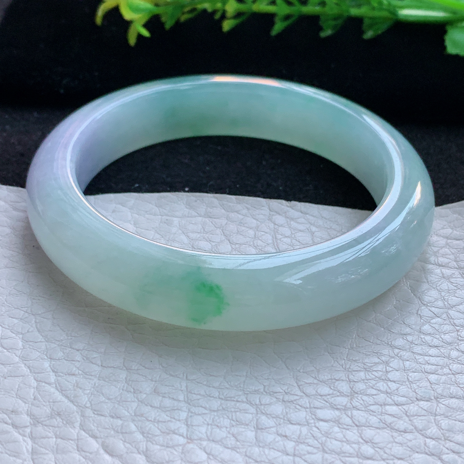 r自然光55*12*8.5平安镯 缅甸翡翠a货玉手镯冰春带彩宽边玉手环 美人镯