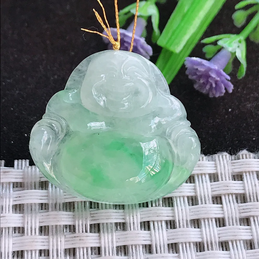 天然a货翡翠25.5/28.3/6老坑冰胶飘阳绿佛公吊坠翡翠玉佛挂件