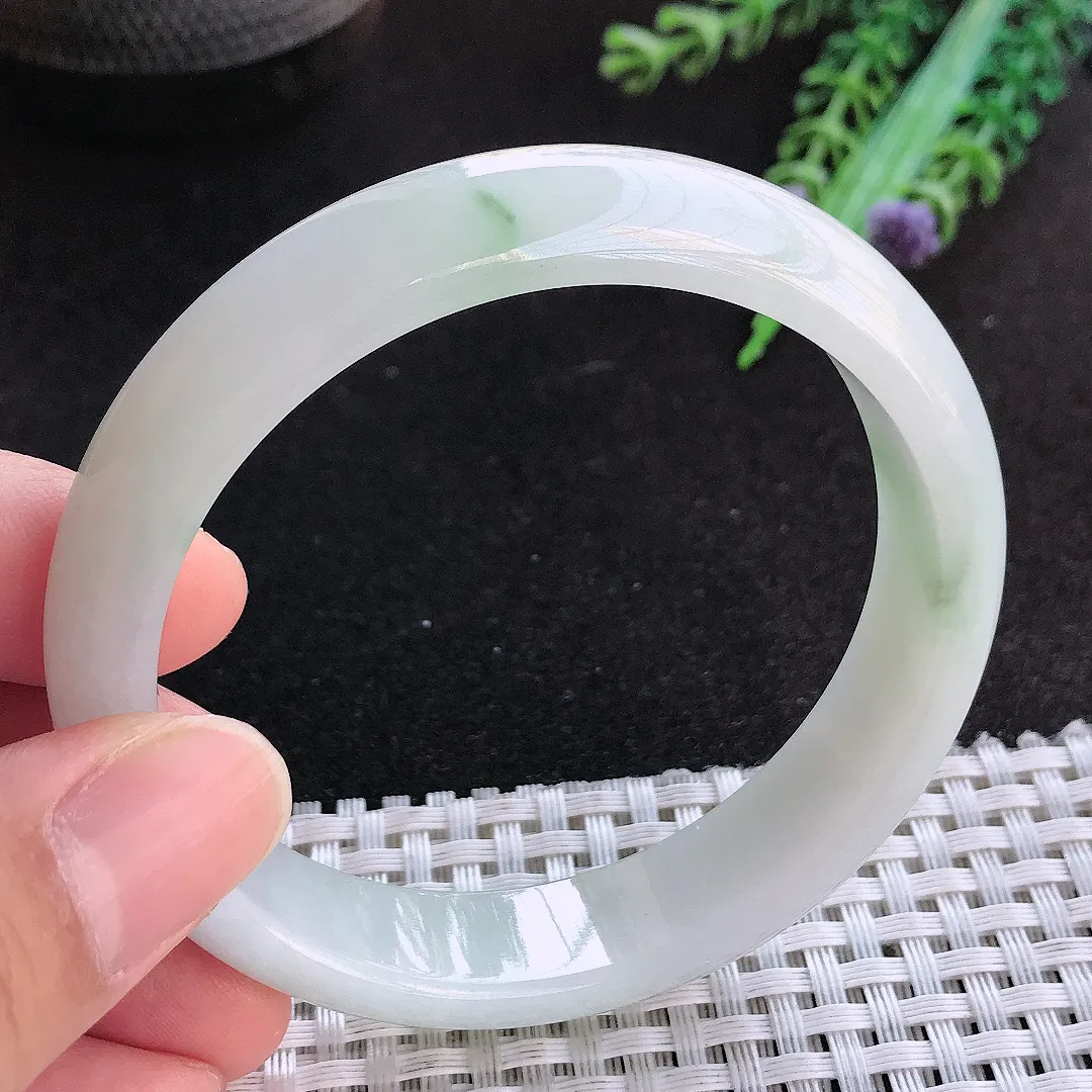 天然a货翡翠58/13.3/7.5老坑冰润飘花手镯宽边玉手镯