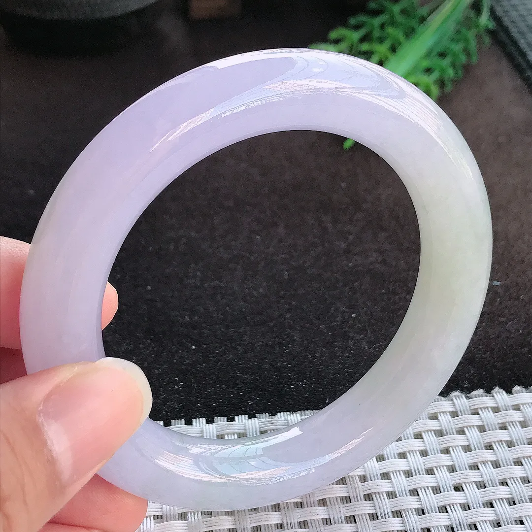 天然a货翡翠56.3/12/11.6老坑冰胶果冻紫罗兰胖圆条手镯玉手镯