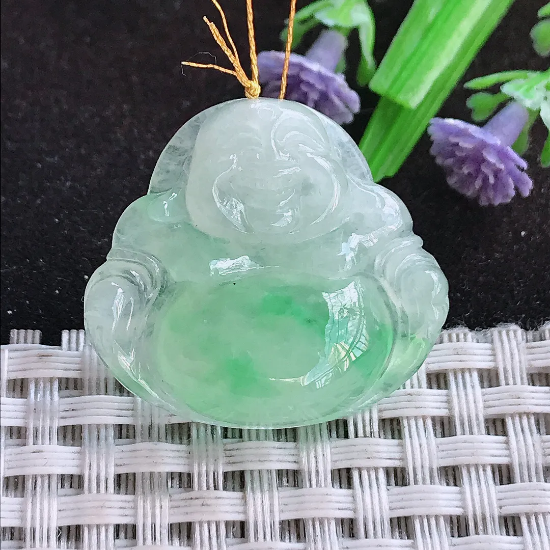 天然a货翡翠25.5/28.3/6老坑冰胶飘阳绿佛公吊坠翡翠玉佛挂件