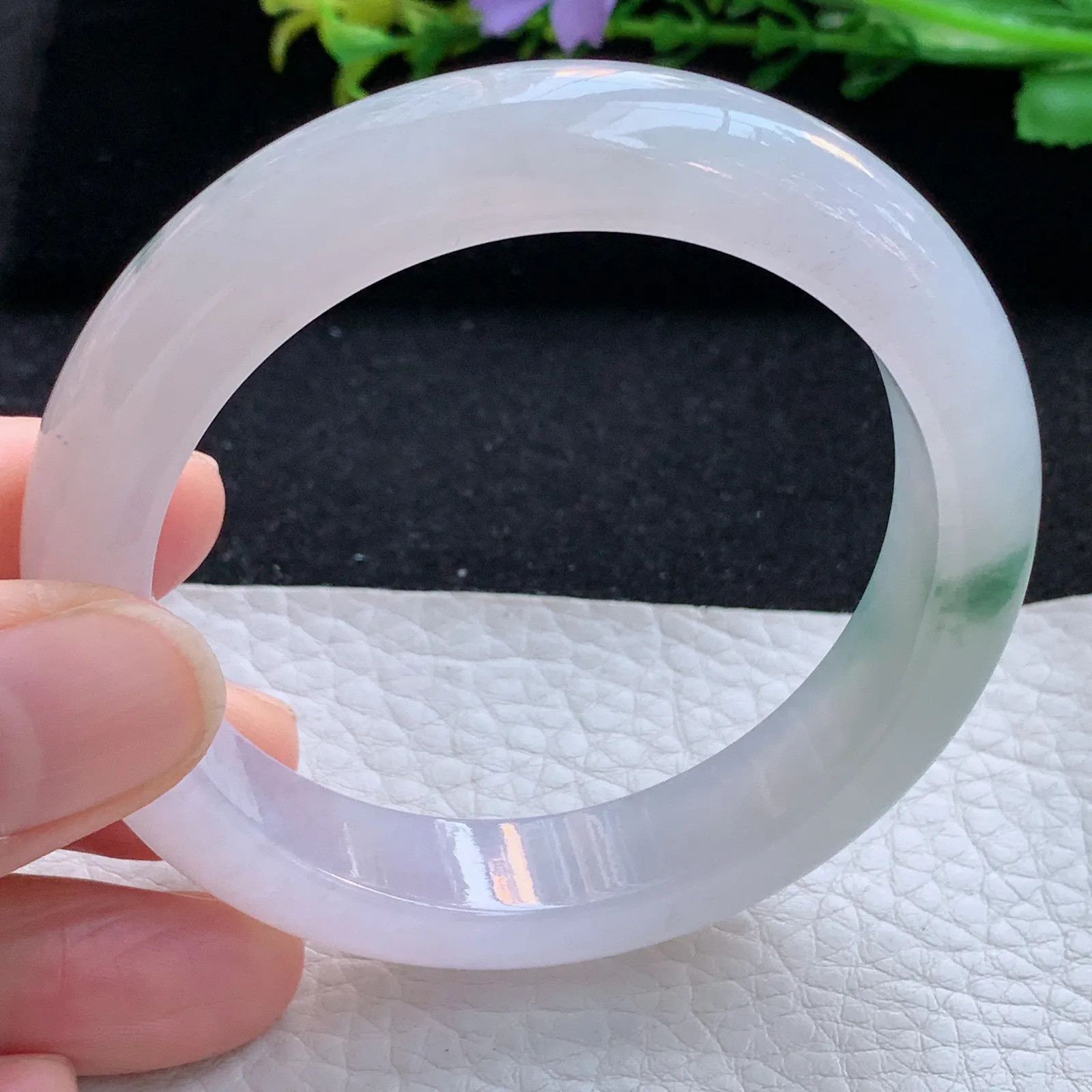 ay自然光53.6*12*8.5平安镯 缅甸翡翠a货玉手镯冰荧飘花宽边玉手环