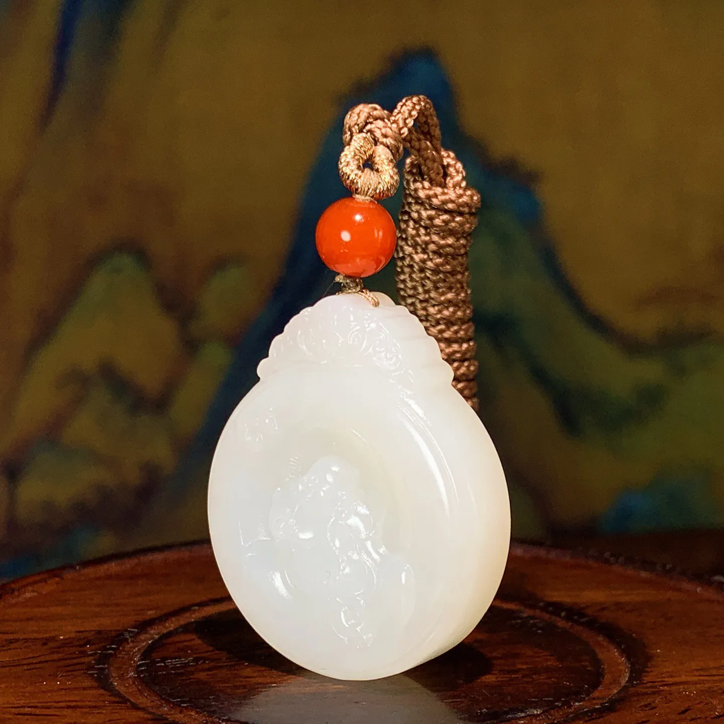 和田玉白玉佛引福来挂件。尺寸33/28/11.5重20克。玉质细腻油润。手推出油。品相大气。lt25