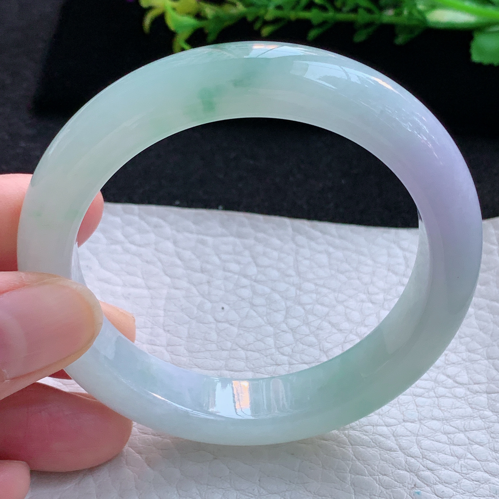 r自然光55*12*8.5平安镯 缅甸翡翠a货玉手镯冰春带彩宽边玉手环 美人镯