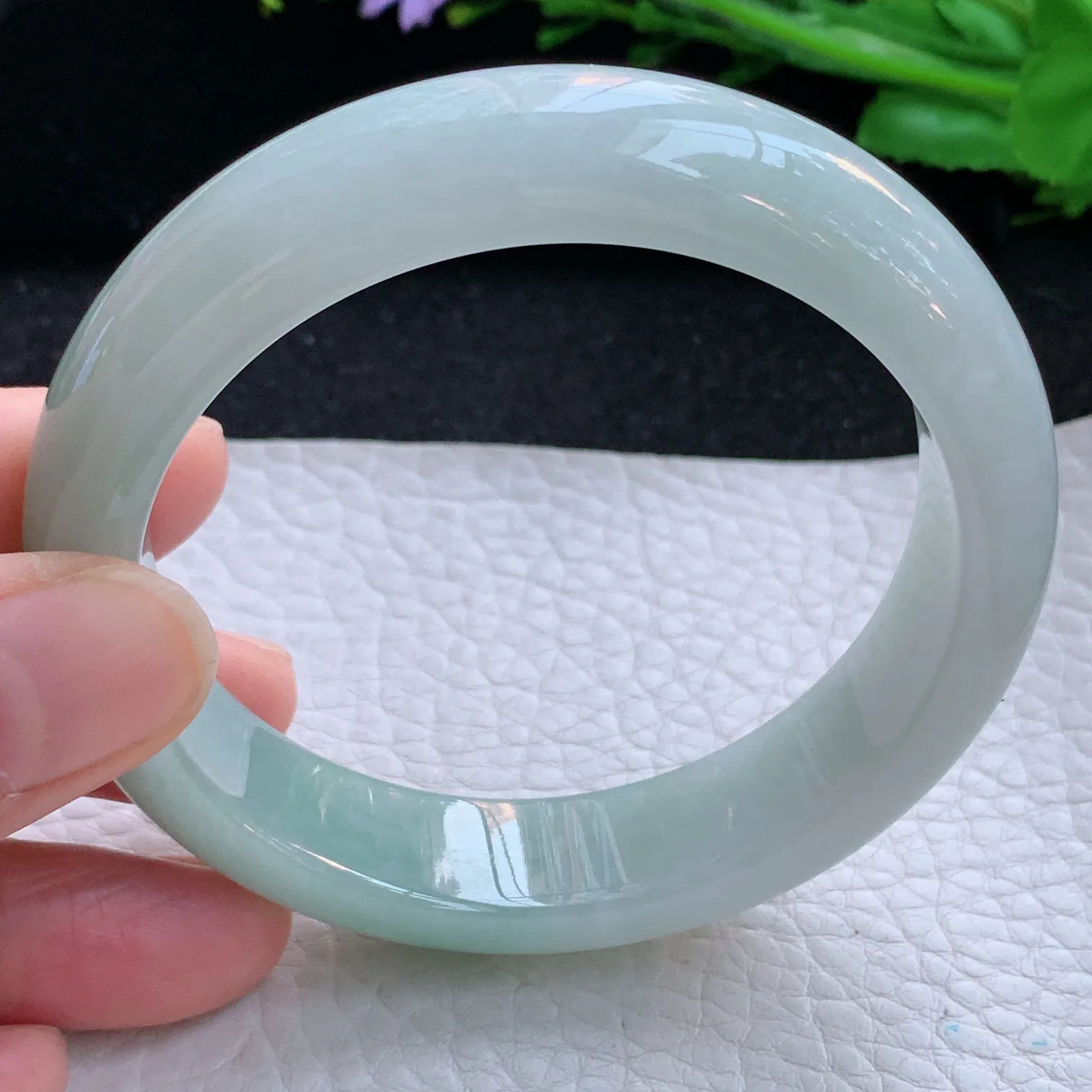 js自然光5 8*14*8.5平安镯 缅甸翡翠a货玉手镯半山水清新宽边玉手环